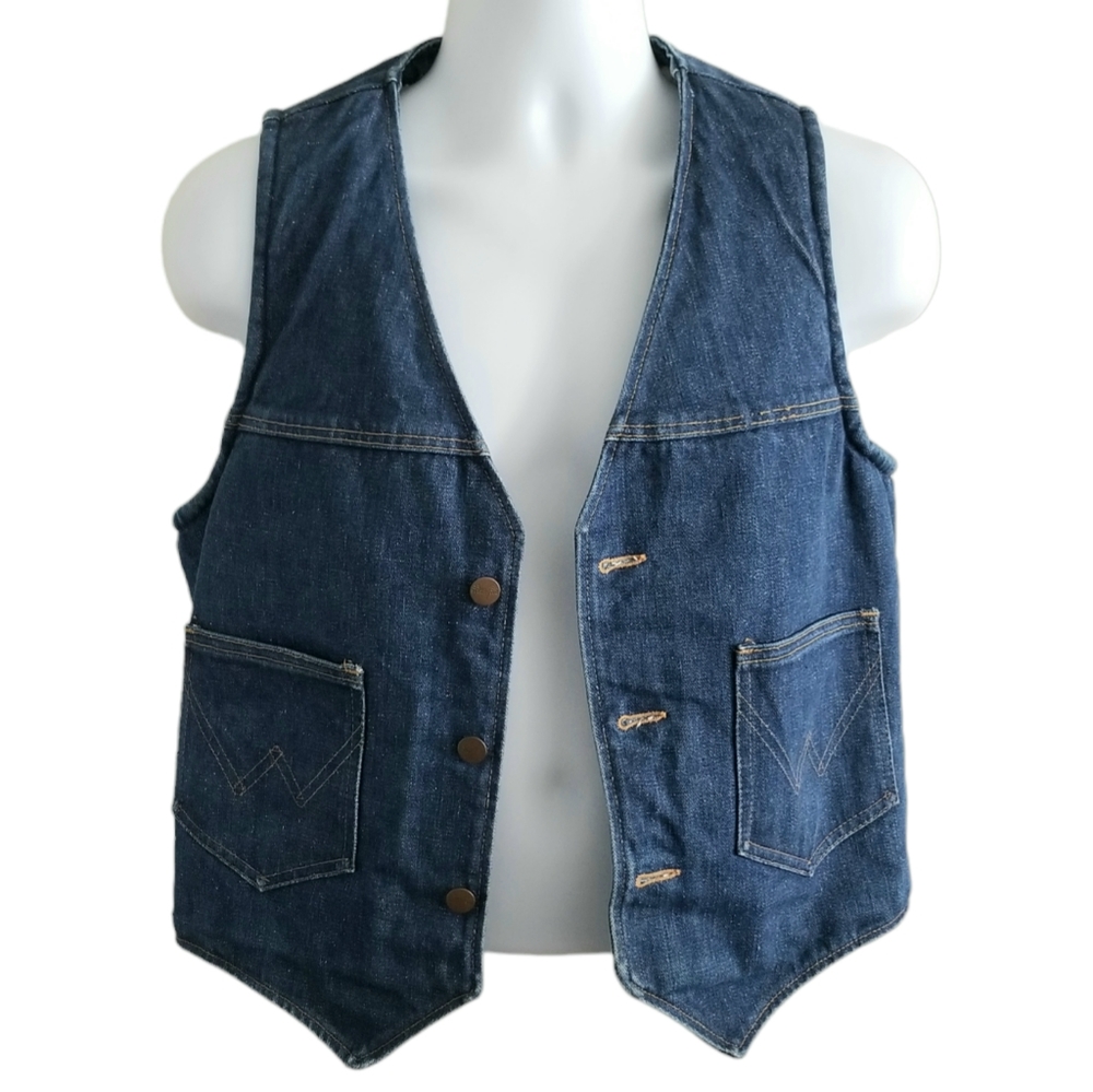 Vintage Wrangler No-Fault Mens Size Medium Blue Denim Sherpa Lined Vest USA Made